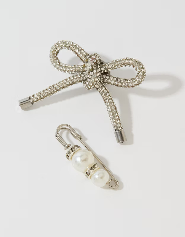 Aerie Silver Embellished Pins 2-Pack | Aerie