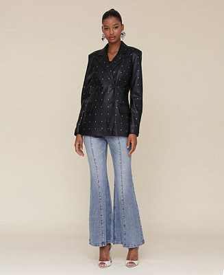 Avec Les Filles Double-Breasted Diamante Blazer & Extreme-Flare Jeans - Macy's | Macy's