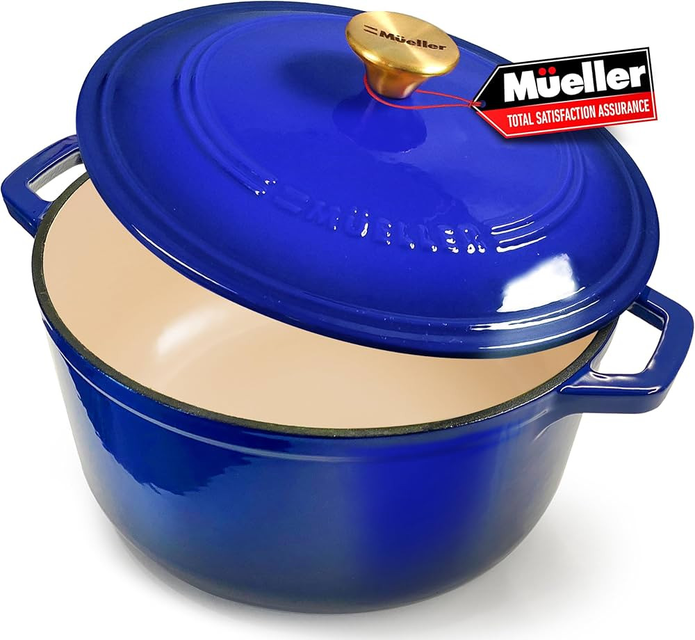 Mueller 6qt Enameled Cast Iron Dutch Oven, Heavy-Duty Casserole and Braiser Pan with Lid and Knob... | Amazon (US)