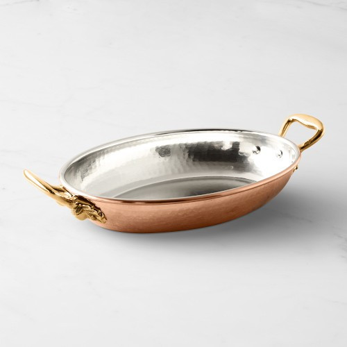 Ruffoni Historia Hammered Copper Oval Gratin with Acorn Handles, 2 1/4-Qt. | Williams-Sonoma