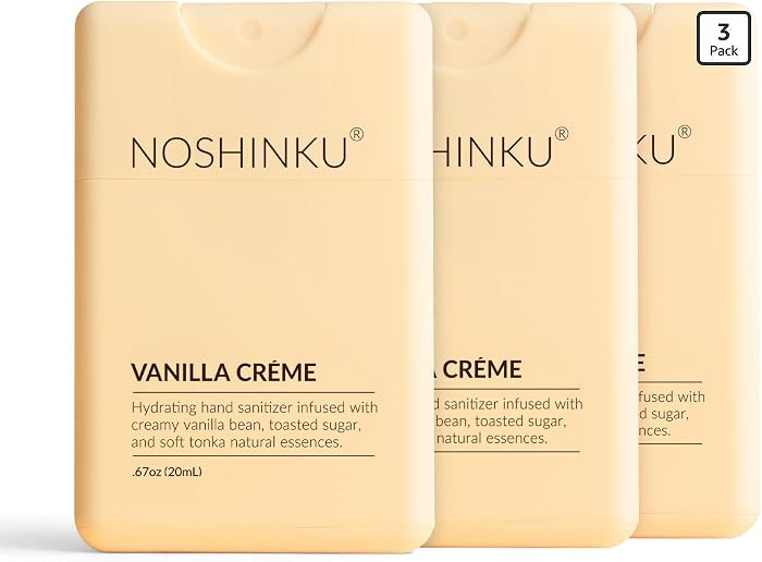 Noshinku - Refillable Hand Sanitizer Vanilla Cr\u00e8me 3-Pack, Travel Size Spray with Hydrating ... | Amazon (US)