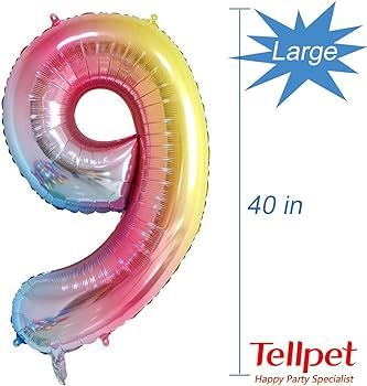 Tellpet Number 9 Balloon, Rainbow, 40 Inch | Amazon (US)