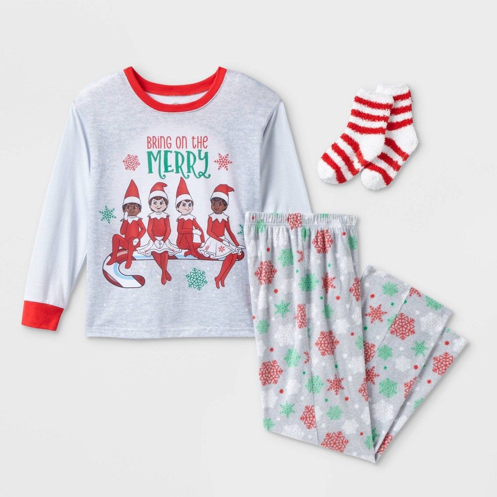 Girls' Elf on the Shelf 2pc Pajama Set with Socks - Gray S | Target