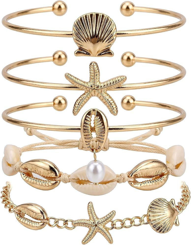 Mikovivi 5pcs Summer Beach Bracelet Set for Women, Summer Beach Seashell Starfish Pearl Seaside J... | Amazon (UK)