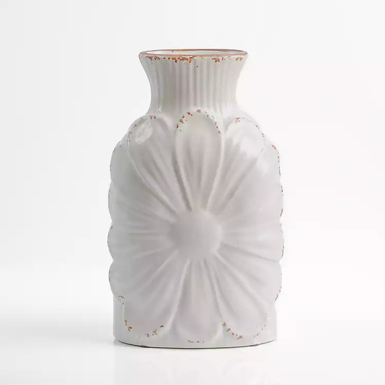 Ivory Antique Floral Stoneware Vase | Kirklands
