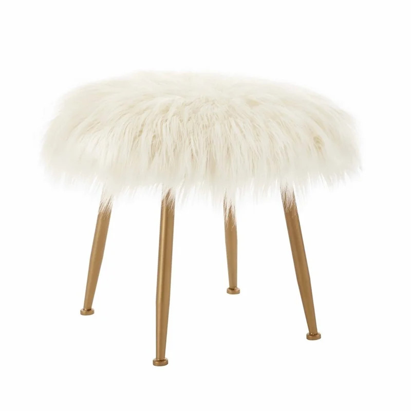 Riverbay Furniture Faux Fur Stool in Cream | Walmart (US)