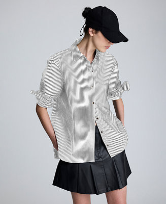 Kenneth Cole Women's Oversized Pinstripe Boyfriend Button-Front Shirt - Macy's | Macy's