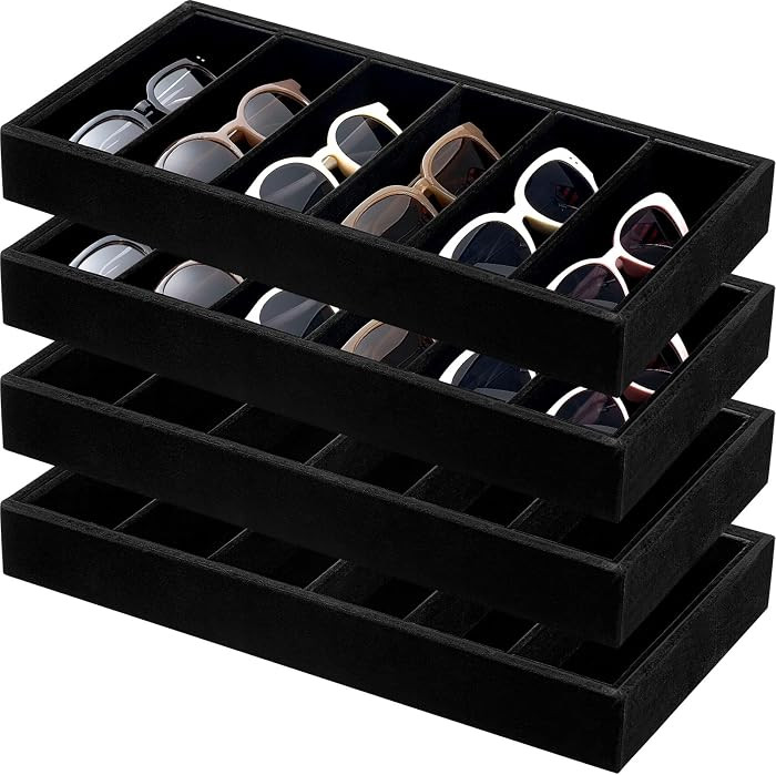 4 Pcs Velvet Sunglass Trays 6 Grids Sunglasses Organizer, Black | Amazon (US)