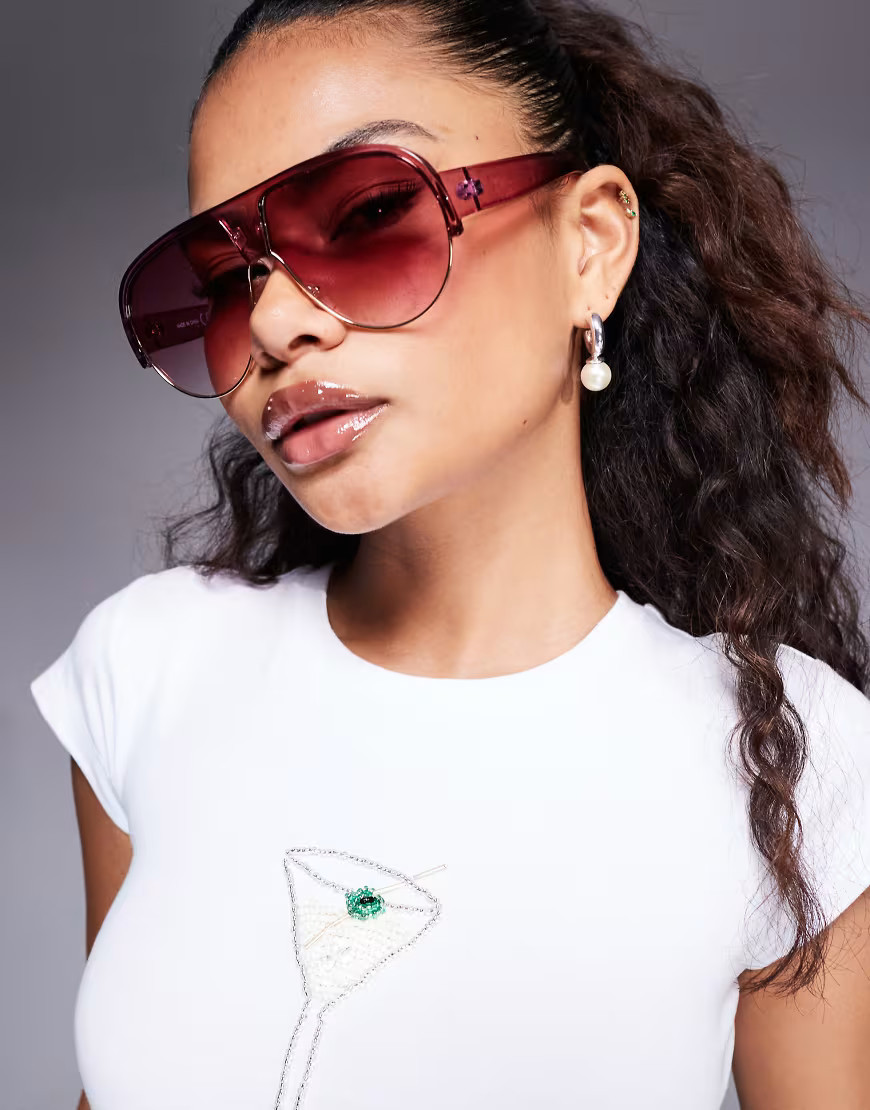 River Island oversized aviator sunglasses in pink-Yellow | ASOS (Global)