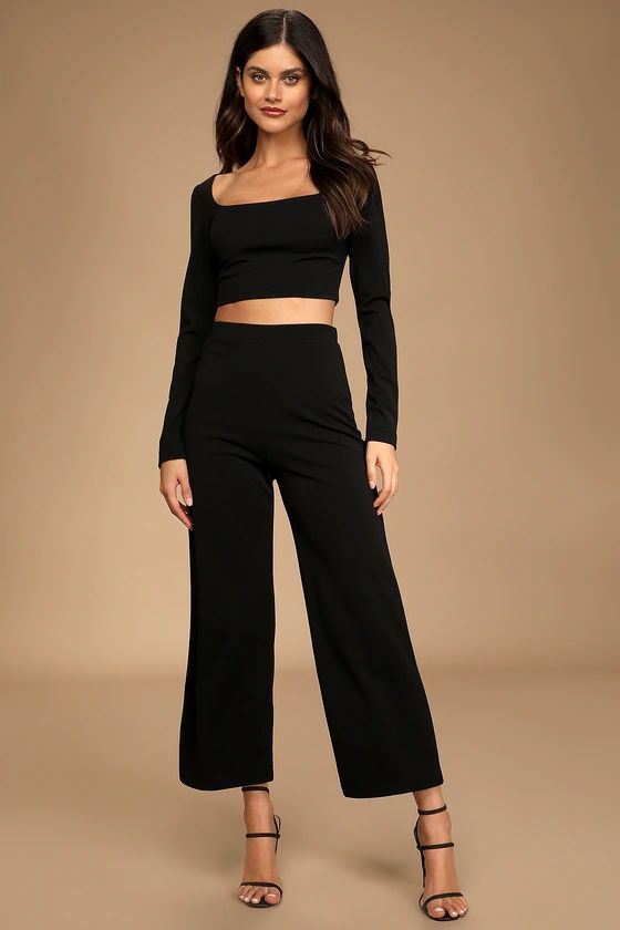 Chic Night Out Black Long Sleeve Two-Piece Jumpsuit | Lulus (US)