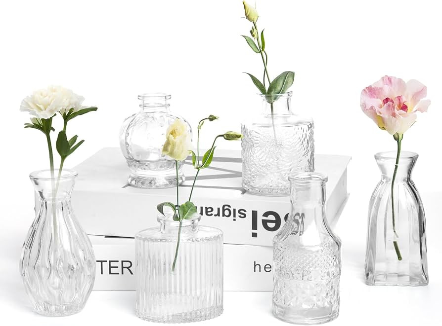 Petal Petite Small Clear Glass Bud Vase Set of 6 for Wedding Centerpieces | Amazon (US)