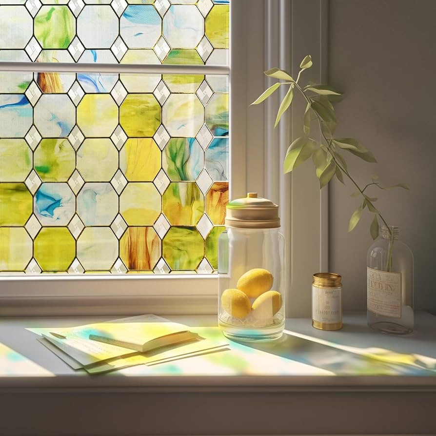 3D Stained Glass Window Film, Decorative Window Privacy Film for Bathroom,Front Door,Home, Sun Bl... | Amazon (US)