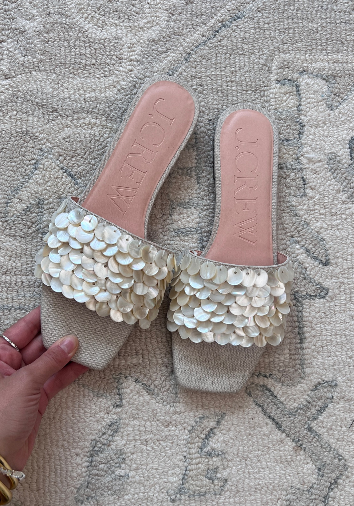 J crew seashell sandals 🐚 comfortable to wear runs TTS! 

sandals | summer shoes | shoes | j. Crew | slides 

#LTKShoeCrush #LTKSeasonal #LTKStyleTip