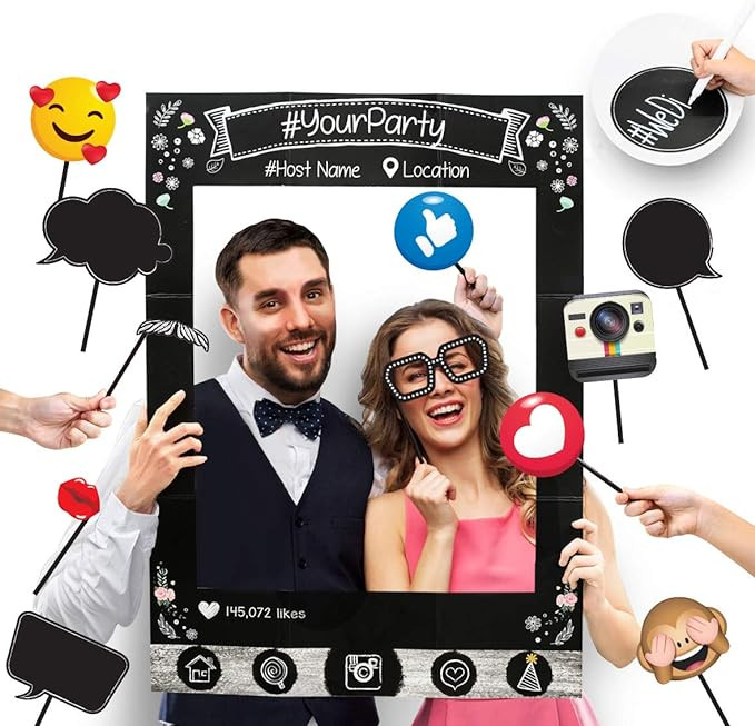 Insta-Themed Social Media Party Photo Booth Selfie Frame with Emoji & Speech Bubble Props. Great ... | Amazon (US)