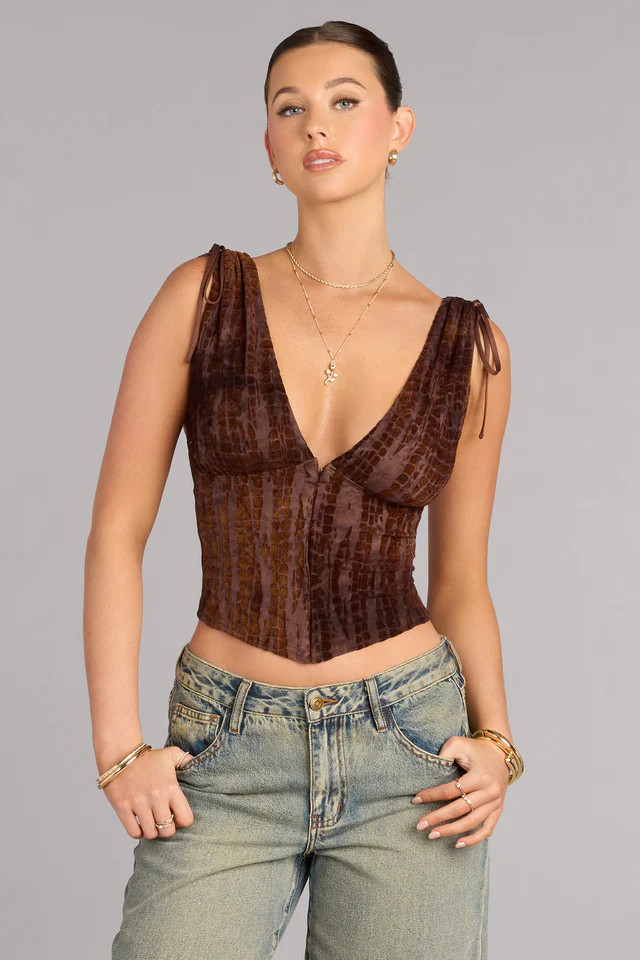Caught Your Eye Flocked Velvet Corset Top | Windsor Stores
