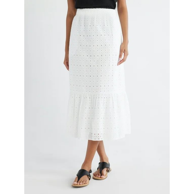 Time and Tru Women's Cotton Eyelet Midi Skirt, Sizes XS-XXXL | Walmart (US)