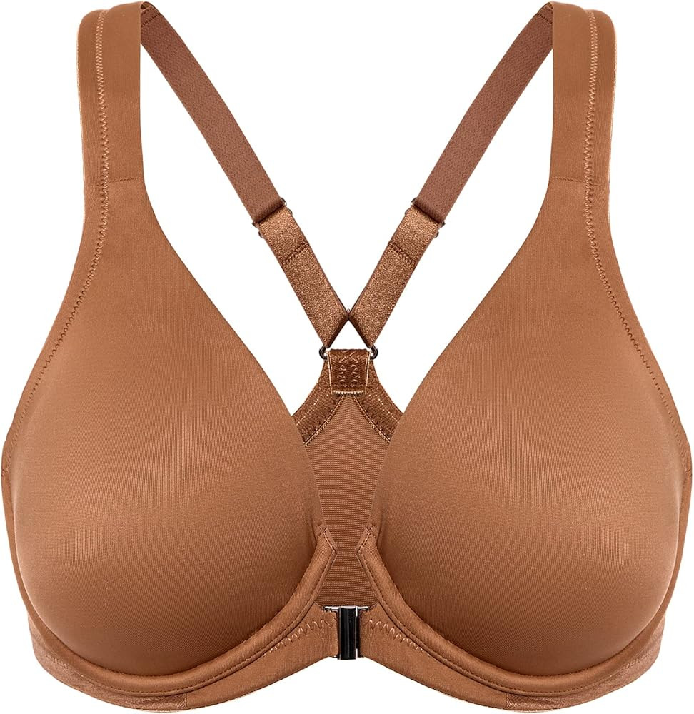 Women's Front Closure Racerback Seamless Underwire Unlined Plunge Full Coverage Bra | Amazon (US)