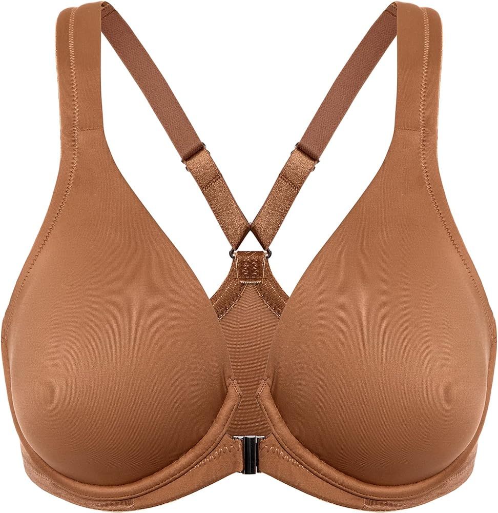 Women's Front Closure Racerback Seamless Underwire Unlined Plunge Full Coverage Bra | Amazon (US)