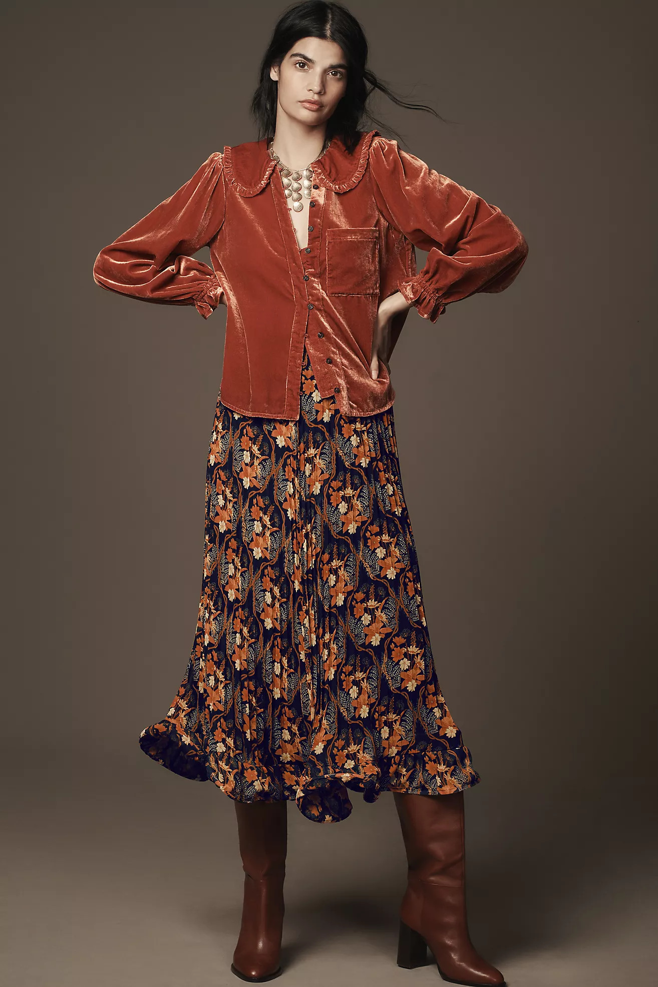 Farm Rio Pleated Crepe Midi Skirt | Anthropologie (US)