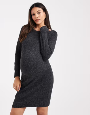 Vero Moda Maternity soft knit crew neck mini dress in heathered black | ASOS (Global)