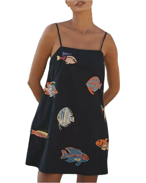 Women Boho Floral Mini Cami Dress Spaghetti Strap Backless Flowy Sling Dress Cute Graphic Summer ... | Amazon (US)