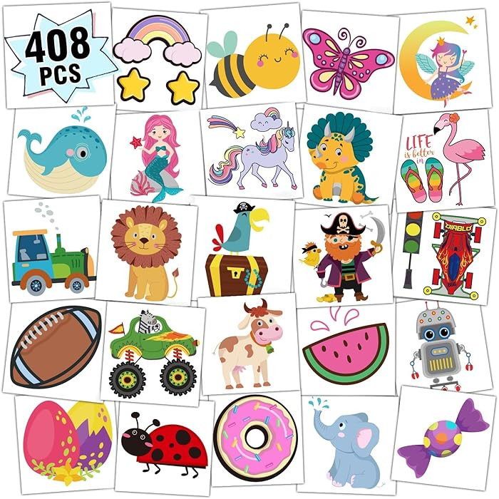 Partywind 408 PCS Kids Tattoos for Party Supplies, Individually Wrapped Sheet Temporary Tattoos S... | Amazon (US)