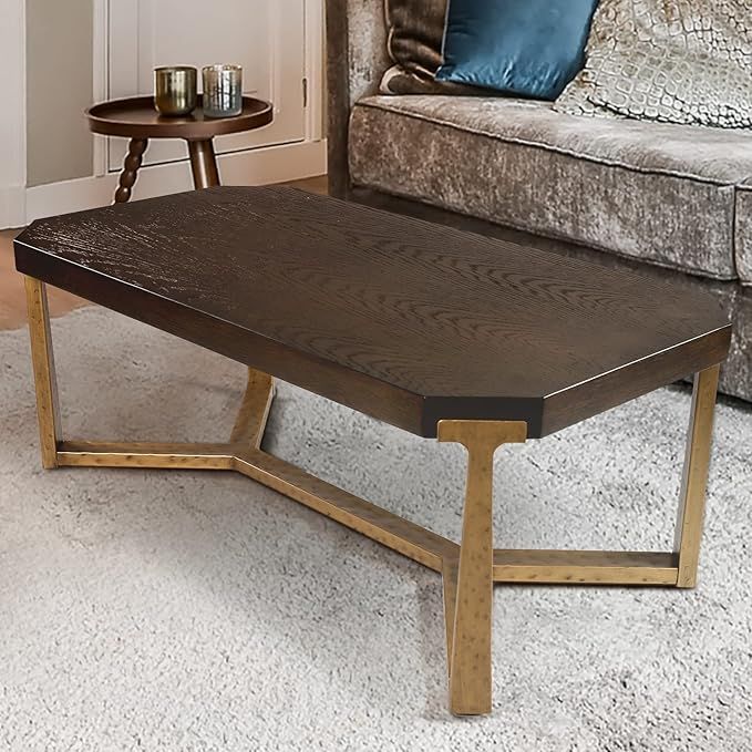 LALUZ Coffee Tables for Living Room, Gold Coffee Table, Hand-cast Metal, 42" L x 22" W x 16" H | Amazon (US)