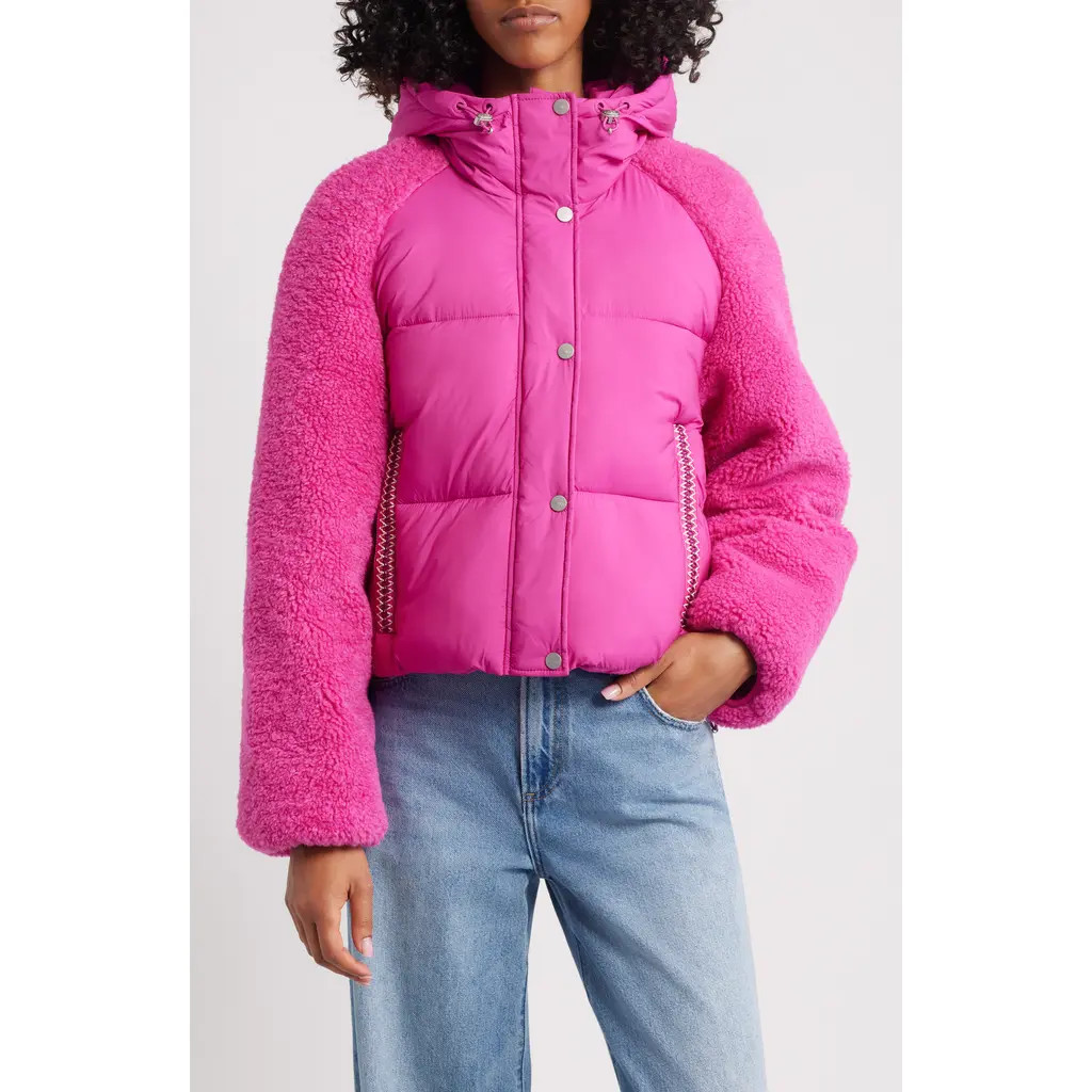 UGG(r) Mykah UGGbraid Puffer Jacket in Chroma Pink at Nordstrom, Size Medium | Nordstrom