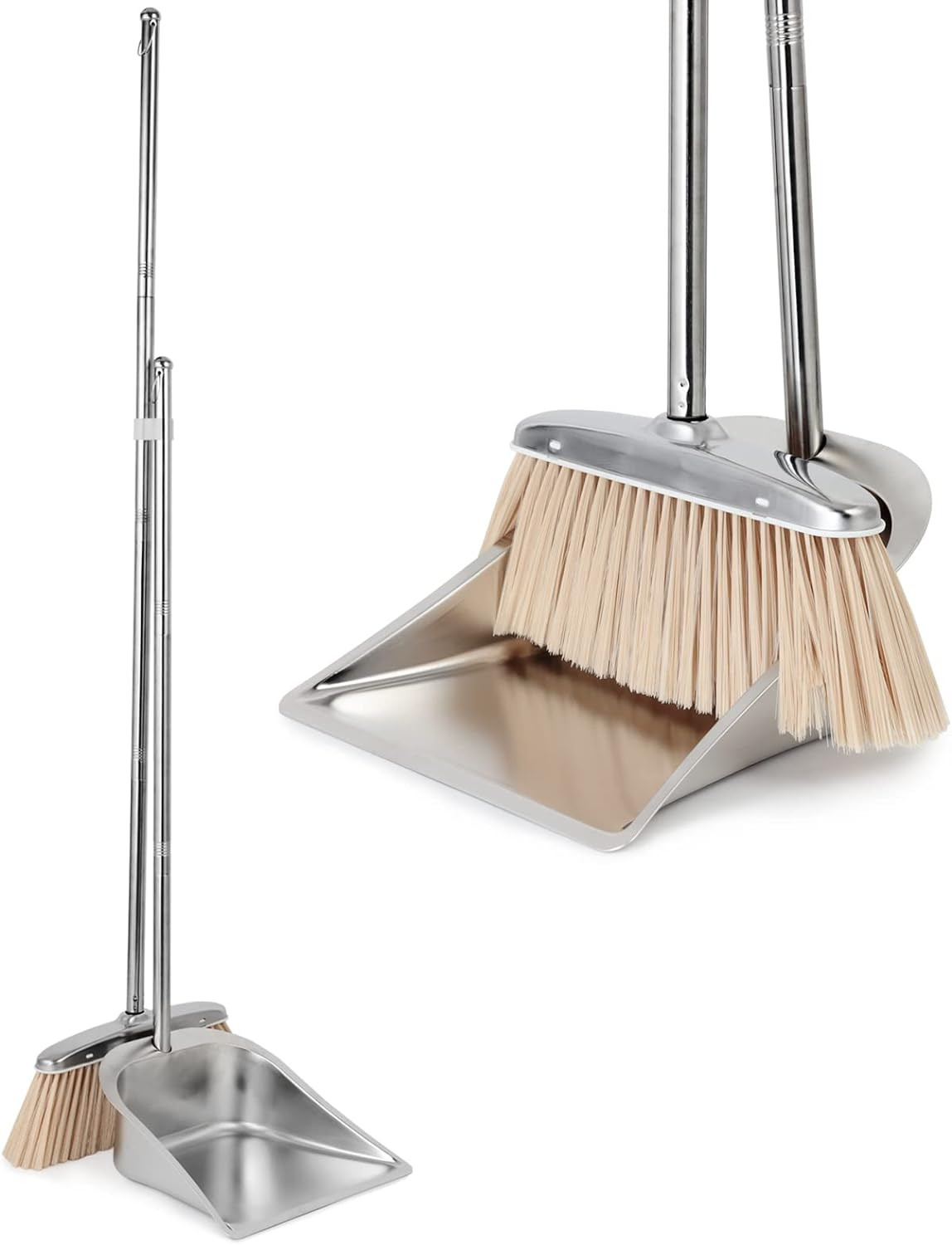 VOOWO Broom and Dustpan Set for Home, Stainless Steel Broom and Dustpan Set with Long Handle, Hea... | Amazon (US)