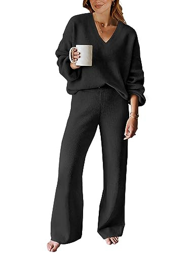 ANRABESS Women 2 Piece Outfits Sweater Lounge Sets Long Sleeve Cable Knit Pullover and Wide Leg P... | Amazon (US)