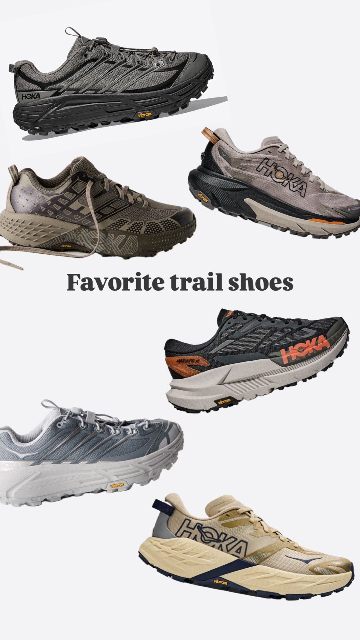 Hokas are always my go to!
Mafate X tts 
Mafate 5 tts
Mafate three2 tts (these have amazing traction I love them for winter trails)
Speegoat (any version) runs narrow, order a wide

#LTKfitnessgoals #LTKActive