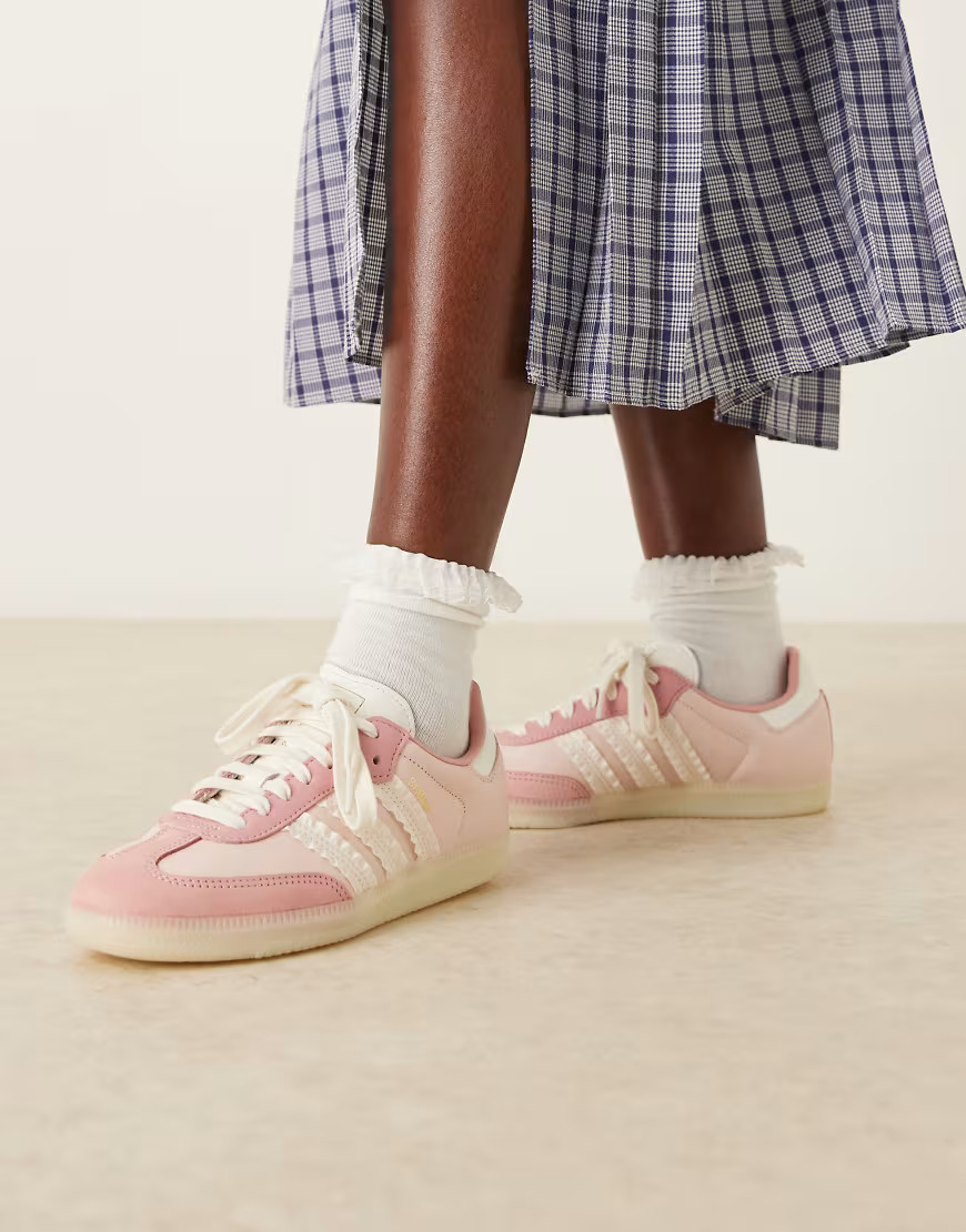 adidas Originals Samba OG trainers in light pink and white ruffle | ASOS (Global)