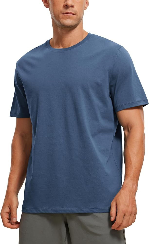 CRZ YOGA Men's Cotton Polyester Short Sleeve T-Shirt Classic Fit Casual Workout Tops Soft Premium... | Amazon (US)