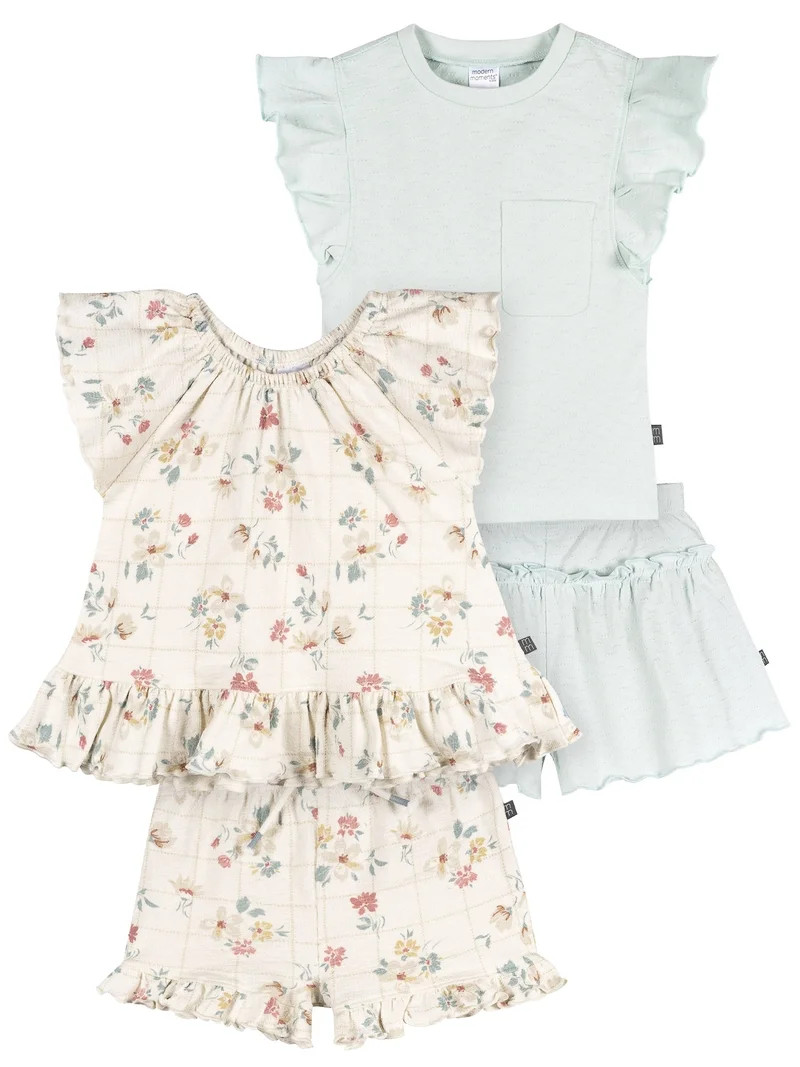 Modern Moments by Gerber Toddler Girl Organic Top and Short Outfit Sets, 4-Piece, Sizes 12 Monts ... | Walmart (US)