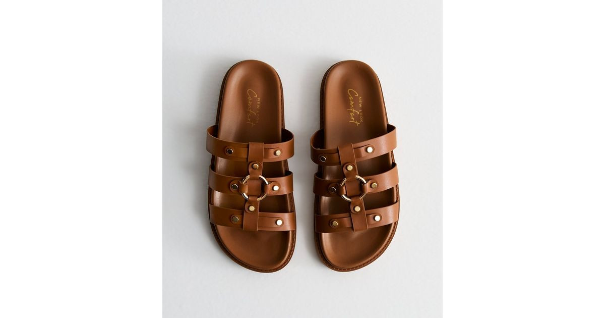 Tan Leather-Look Ring Detail Chunky Sliders
						
						Add to Saved Items
						Remove from Sav... | New Look (UK)