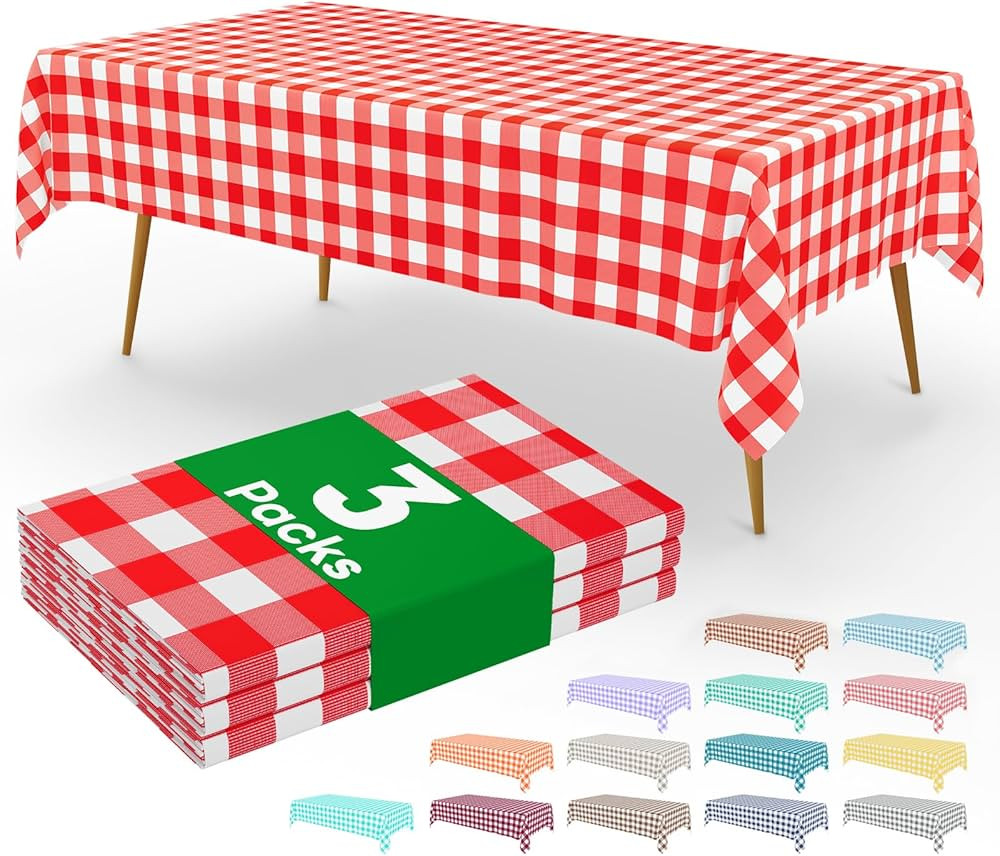 Smiry 3 Packs Gingham Disposable Table Cloth, 54 x 108 Inch Waterproof Plastic Tablecloth, Rectan... | Amazon (US)