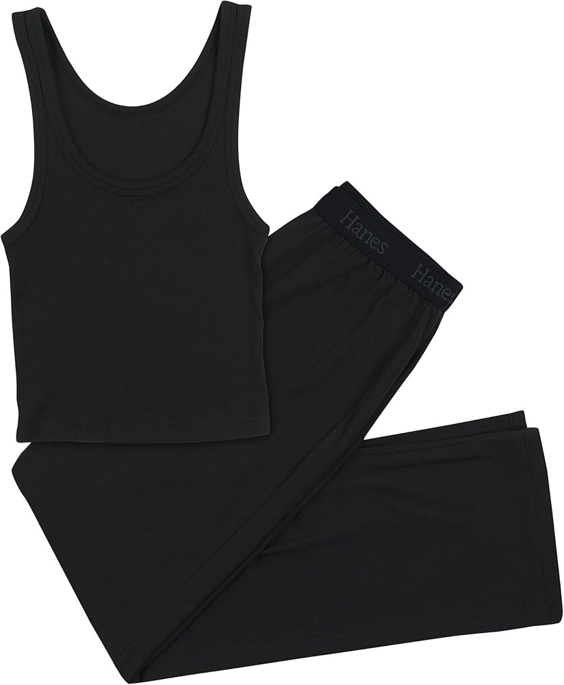Hanes Women's Originals SuperSoft Comfywear 2 Piece Crop Tank & Lounge Pants Loungewear Set | Amazon (US)