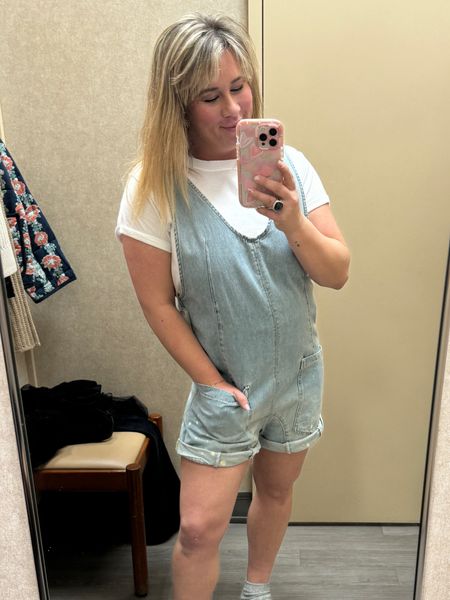 Love this shorts jumper! 

Free people style. Coveralls. Short tails. Denim jumper. White tee. Casual style. Summer style. 

#LTKstyletip #LTKU #LTKSeasonal