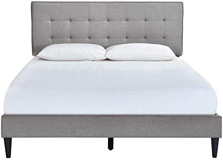 PRI Home Fare Grid Tufted Upholstered Queen Platform Bed in Frost Gray | Amazon (US)