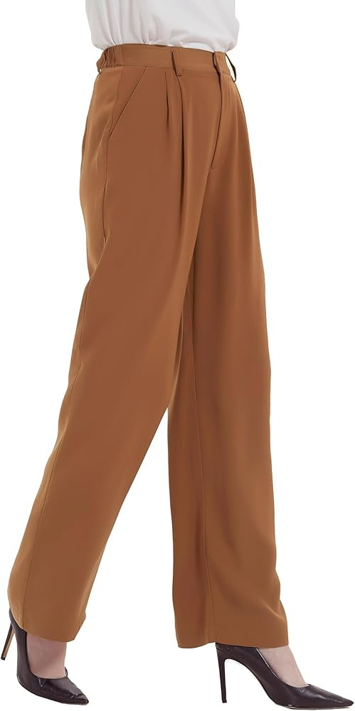 Tronjori Women High Waist Casual Straight Leg Long Business Work Suit Dress Pants Wide Leg Trouse... | Amazon (US)