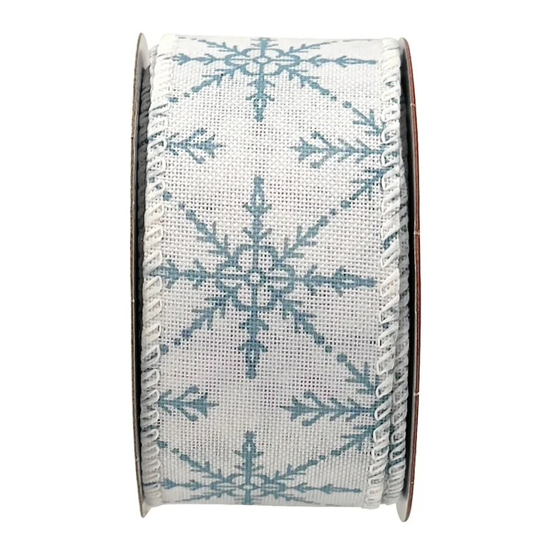White and Blue Snowflake Wired Christmas Ribbon, 1.5" x 15', by Holiday Time | Walmart (US)