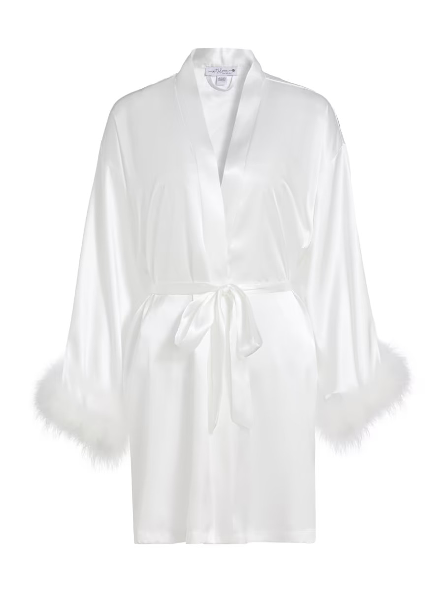 Zayla Feather-Trimmed Satin Tie-Waist Wrap | Saks Fifth Avenue