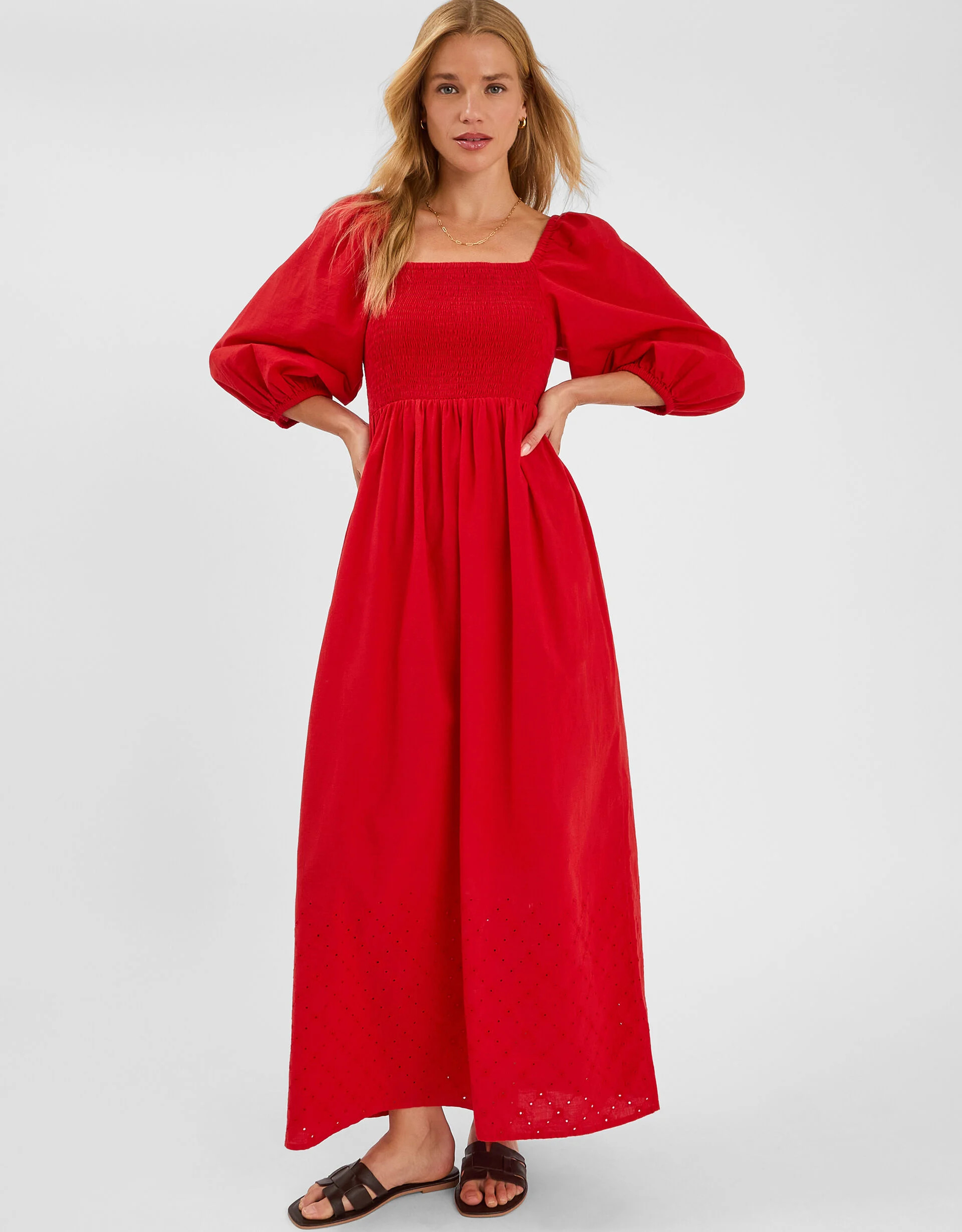 Puff Sleeve Smocked Maxi Dress Red | Accessorize (Global)