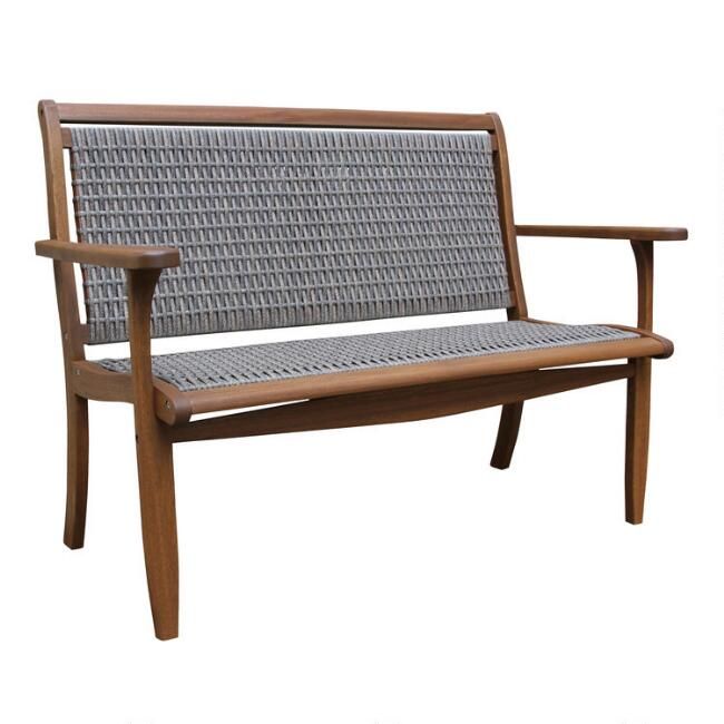 Gray All Weather Wicker and Wood Galena Outdoor Bench | World Market