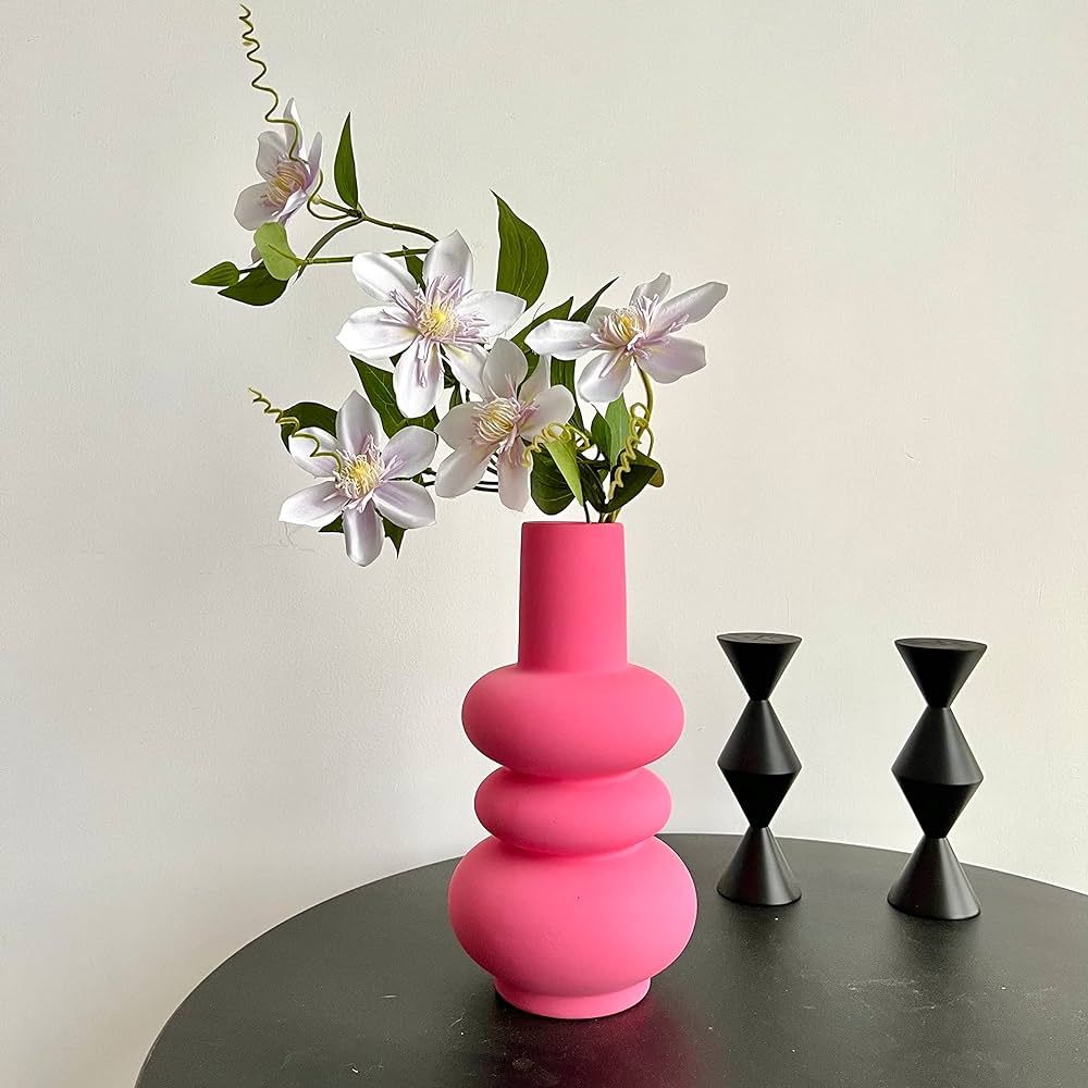 BLOFLO Hot Pink Ceramic Vase, Colorful Ceramic Vase, Modern Dried Flower Vases, Pink Round Vase f... | Amazon (US)