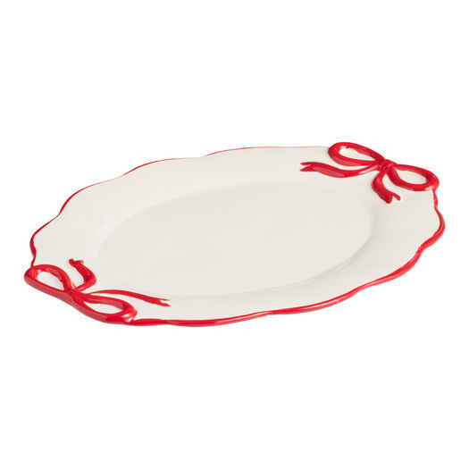 Cream and Red Bows Hand Painted Serving Platter by World Market | World Market