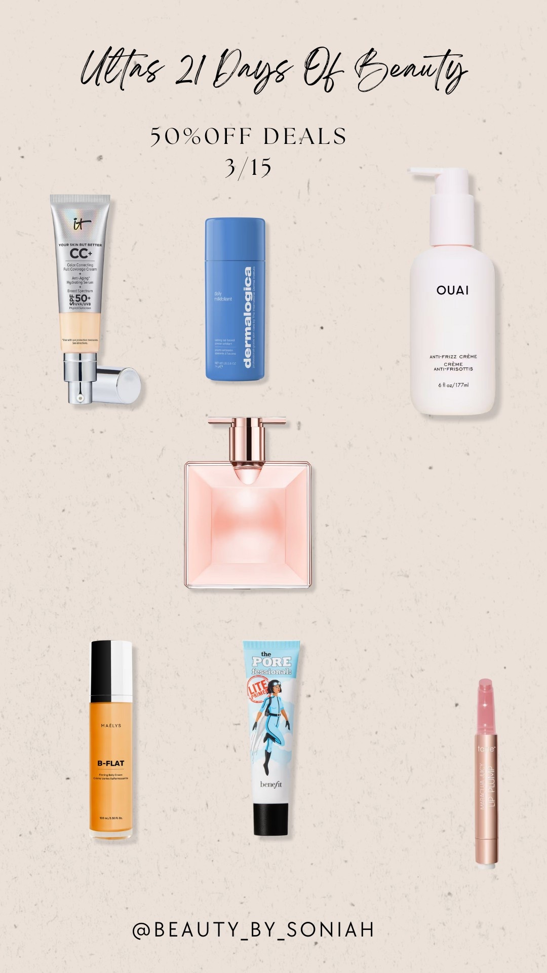 3/15 
Ultas 50% off beauty deals 

#LTKBeauty #LTKSpringSale #LTKOver40