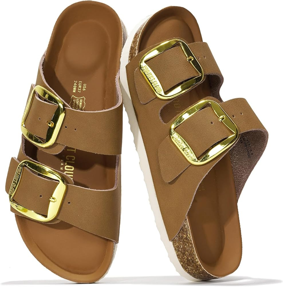 Project Cloud Genuine Leather Flat Sandals Comfortable Beach Essentials Womens Sandals Memory Foa... | Amazon (US)