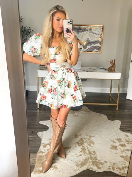 (MACY15 for 15% off!)
Floral set. Buddy love. Easter dress. Easter outfit. Puff sleeve. Spring outfit. Spring style. Western boots. Tan western boots. Buddy love. 

#LTKstyletip #LTKSeasonal #LTKshoecrush
