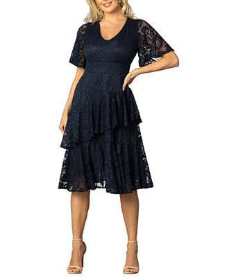 Kiyonna Women's Lace Affair Tiered Cocktail Dress - Macy's | Macy's